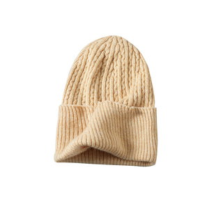 舒适透气保暖不闷卷边帽男女款 简约纯色桑蚕丝羊绒时尚 百搭帽