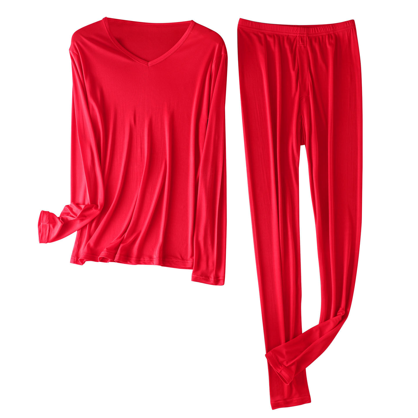 100%桑蚕丝男士本命红秋衣秋裤 真丝舒适透气V领百搭保暖内衣套装