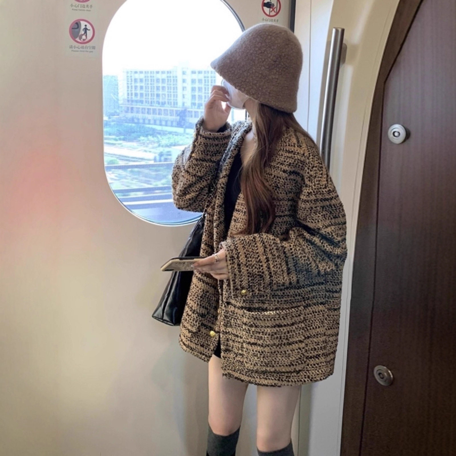 小香风毛呢西装外套女秋冬季2025新款小个子宽松中长款高级感大衣