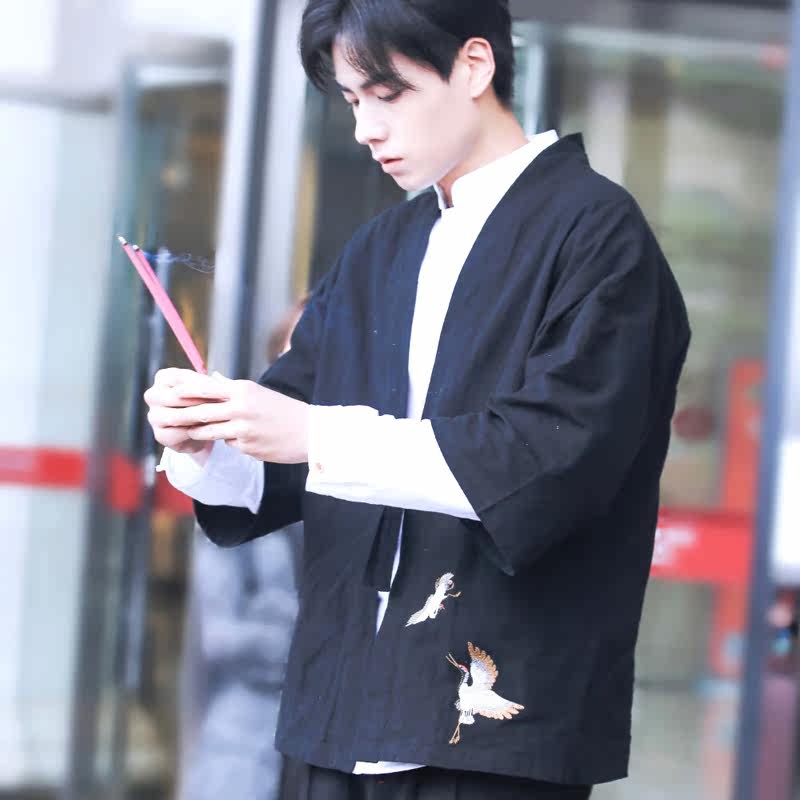 Huyitian Star Same item Embroidery Red-crowned crane Chinese style Fine with summer Beller Hanfu Three Quarter Sleeve coat 5016in the Men's clothing, Jacket  category - from Buy2taobao.com to provide professional Taobao agent buy service