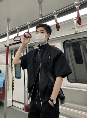 短袖多拉链夹克衬衫发型师