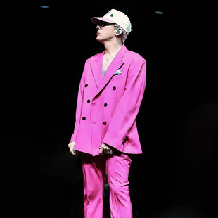 韩系演出舞台歌手年会酒会直播团播发型师潮芭比粉色西服套装 1088