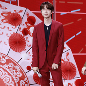 高级歌手练习生男团主持人演出年会舞台酒红大酒红色西服套装 1027