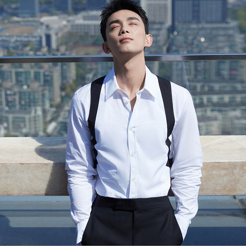 吴磊同款假两件马甲美发造型发型师美业托尼店服工装男衬衫tk335