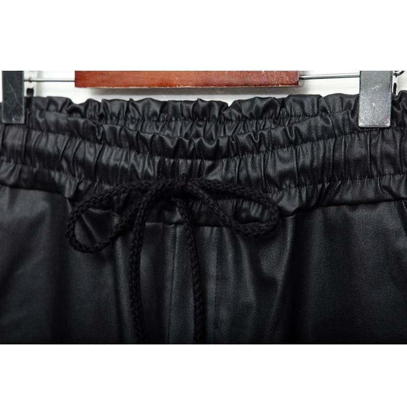 PENGBEI 남성 겨울 캐주얼 가죽 바지 대형 레이스 업 일본식 펑크 스타일 무대 나이트 클럽 바지 8004