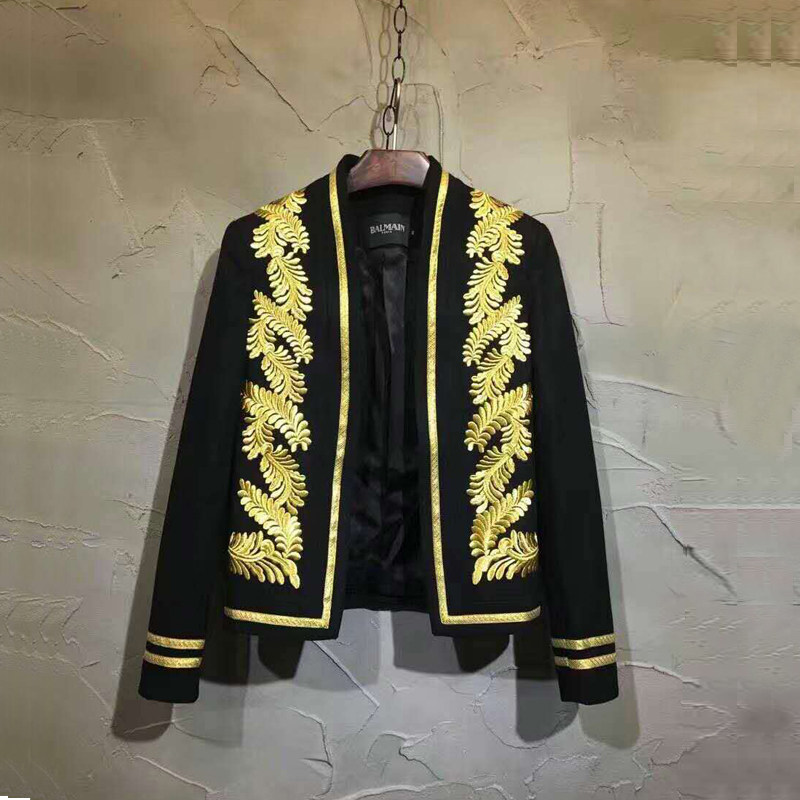 春秋男装时尚无领刺绣叶子印度金丝线镶边宴会走秀夜场西服xz9008