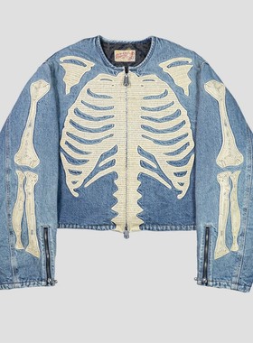 24SS KAPITAL 平田和宏 双面穿牛仔丹宁重工骨头刺绣宽松夹克外套
