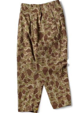 22AW KAPITAL 平田和宏 日系纯棉人字纹迷彩笑脸印花锥形休闲长裤
