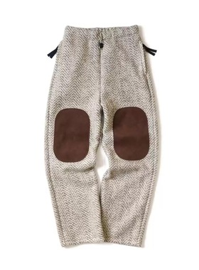 21AW KAPITAL 平田和宏 保暖羊毛呢抓绒麂皮补丁宽松松紧休闲长裤