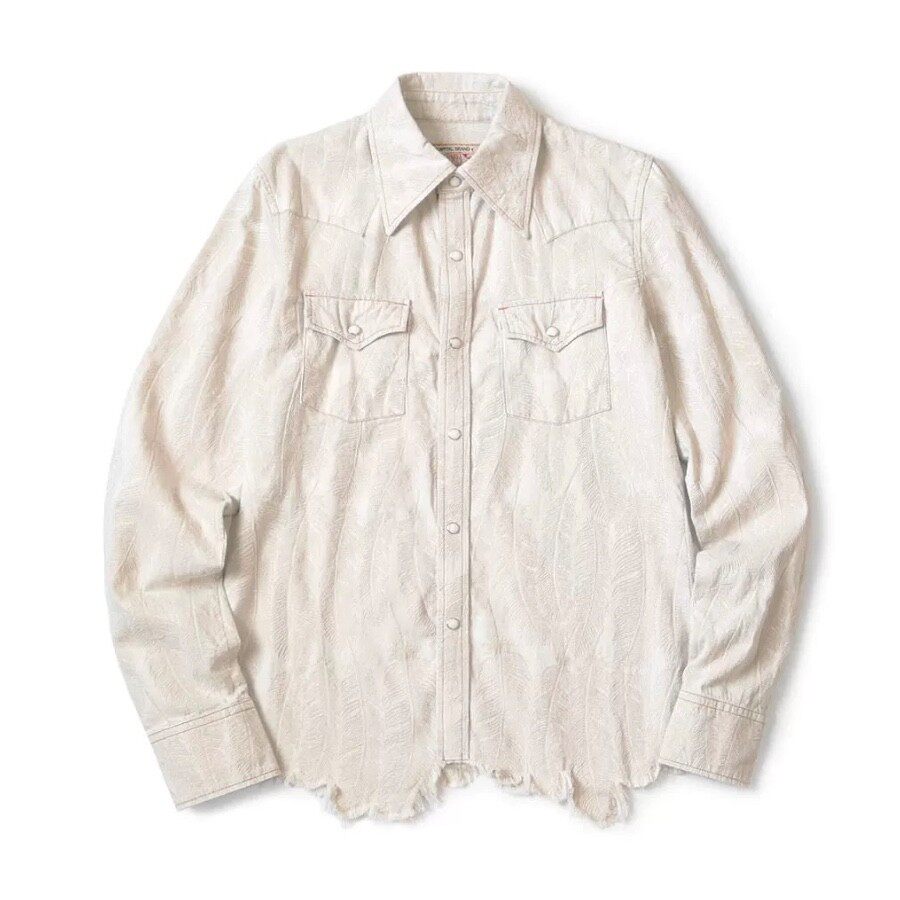 24AW KAPITAL 平田和宏 日系复古休闲羽毛刺绣白牛仔宽松长袖衬衫
