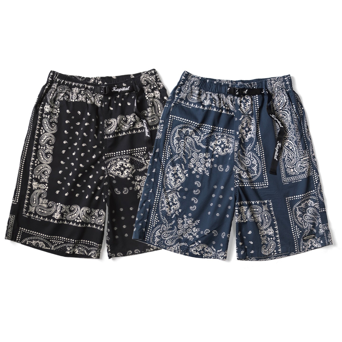 25SS KAPITAL 平田和宏 日系休闲腰果花印花可调节松紧宽松短裤