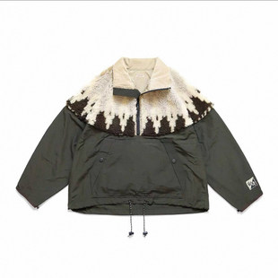 日系潮流羊羔绒印花拼接半高领夹克外套 平田和宏 23AW KAPITAL