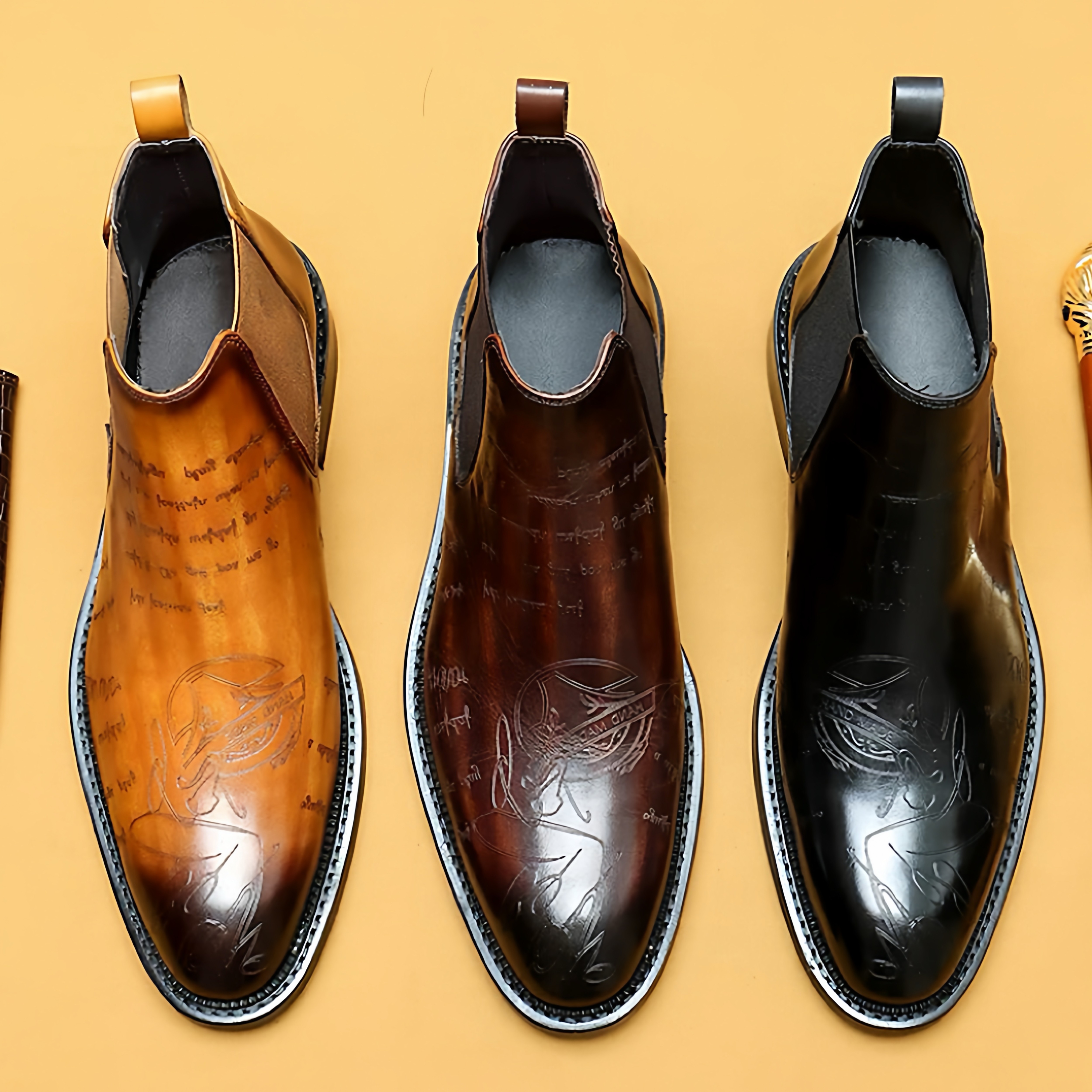 高帮皮鞋男冬季加绒真皮英伦雕花商务休闲切尔西靴尖头保暖马丁靴