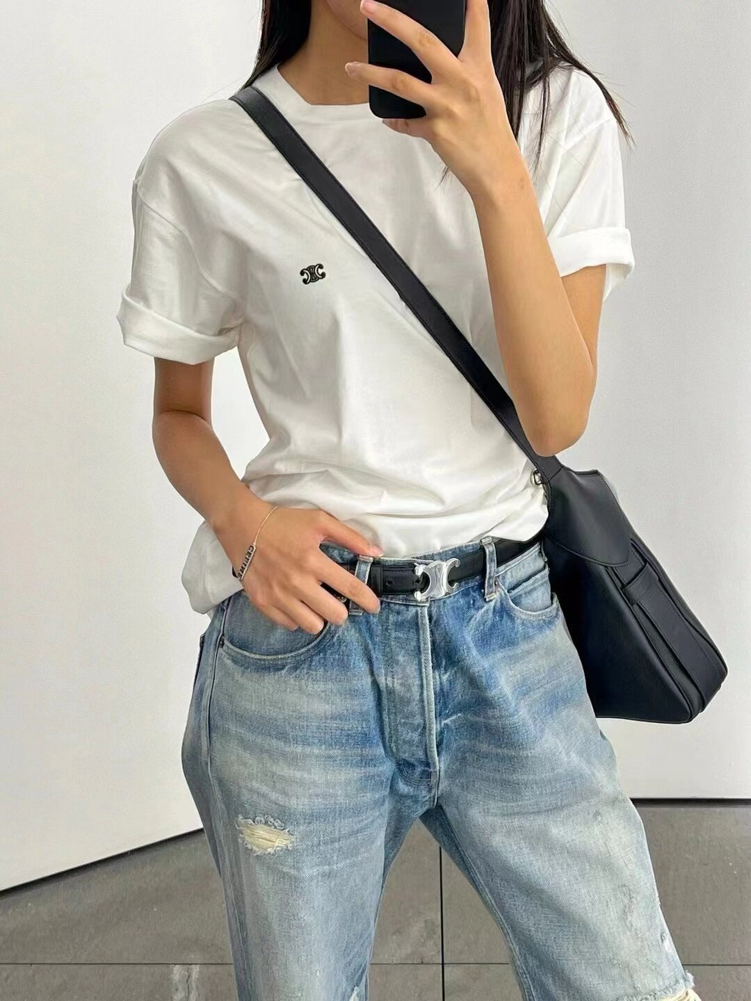 正确版夏季新款凯旋门小标刺绣休闲宽松圆领男女同款简约短袖T恤