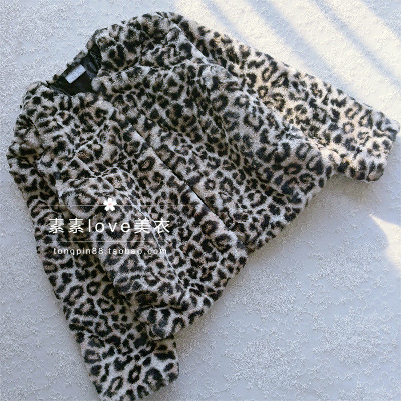 可亲子~ 三件包邮 欧dan女中大童少女7-16秋冬款仿皮草豹纹外套