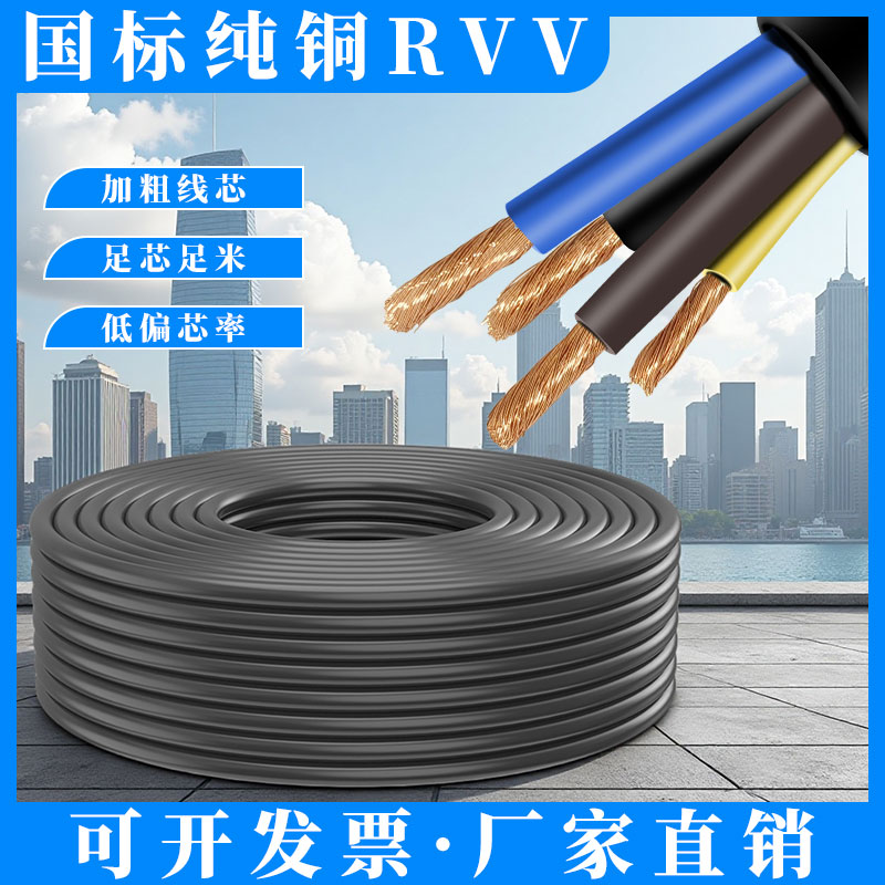 国标RVV5芯4平方户外防水护套线