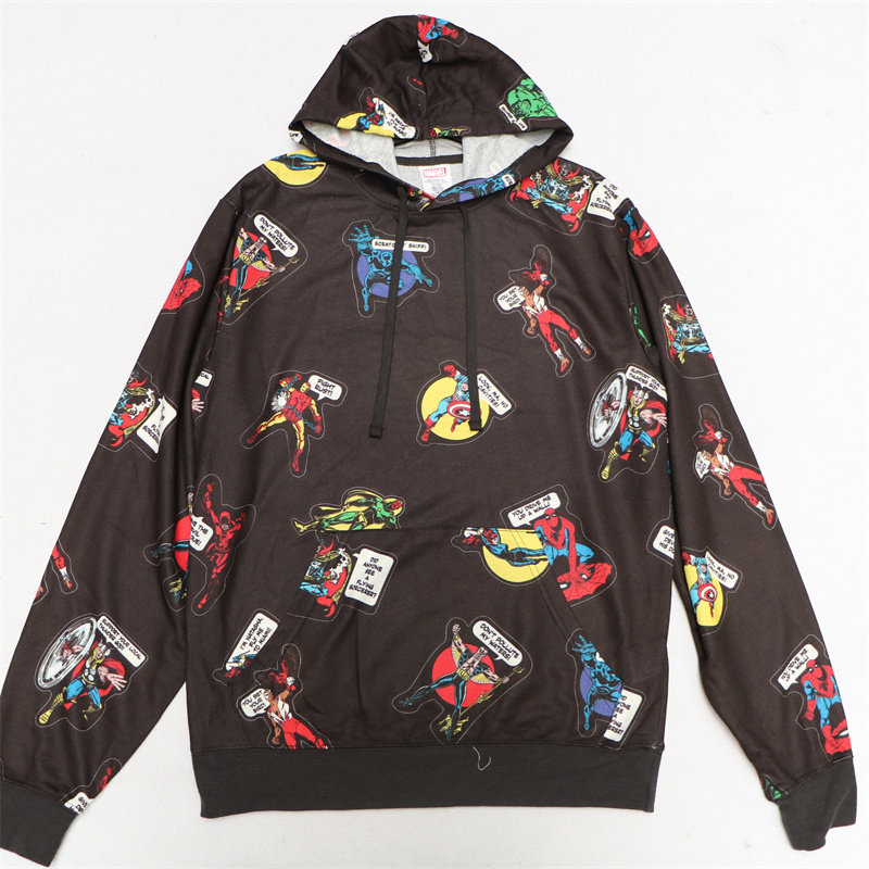 外贸日韩单春秋款情侣动漫卡通大版帽衫男女毛圈连帽套头卫衣潮流