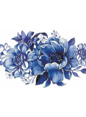蓝色妖姬牡丹玫瑰花朵纹身贴辣妹性感防水女表演一次性锁骨持久