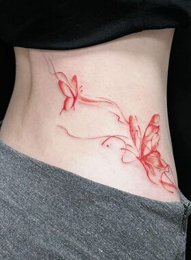 高颜值蝴蝶彩色纹身贴ins性感辣妹腰部后背臀部纯欲可洗防水逼真