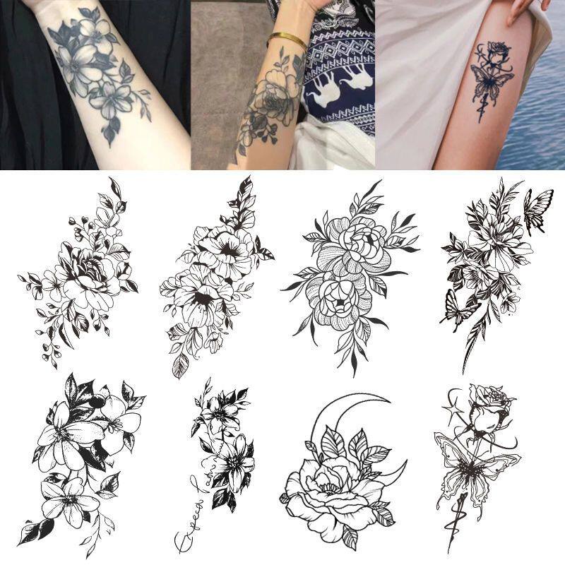 花团锦簇繁花素花套装男女手臂肩膀草本果汁纹身贴半永久防水刺青