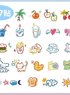 夏日小图彩色纹身防水持久手指多巴胺ins可爱不反光卡通图案彩绘