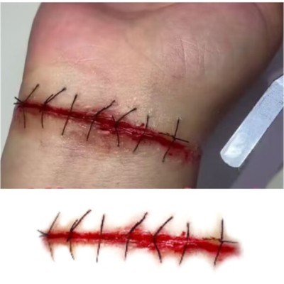 万圣节割腕缝线吸血鬼仿真假伤疤