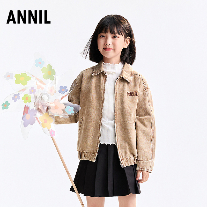 安奈儿男女童纯棉仿牛仔外套夹克2025秋冬新短款复古单层上衣百搭