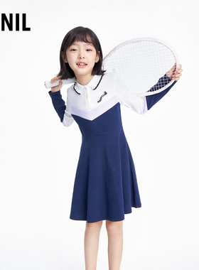 安奈儿女童装翻领长袖连衣裙2023春季新款纯棉A字POLO学院风裙