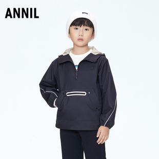 连帽夹克外套2023秋新款 加绒保暖上衣防风 安奈儿男女童装 商场同款