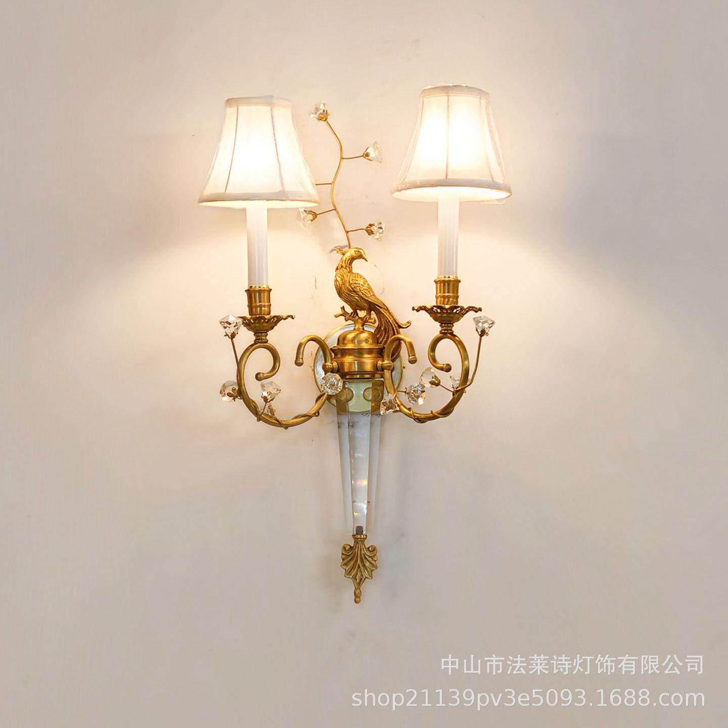 法式全铜客厅壁灯双头复古欧式水晶灯卧室床头楼梯间走廊背景墙灯