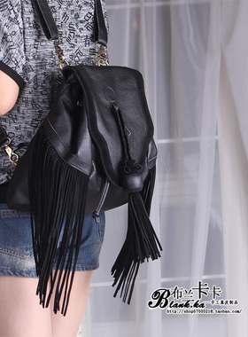 阿卡莫伊流苏包真皮女包双肩包羊皮包斜挎包单肩包可定牛皮E05713