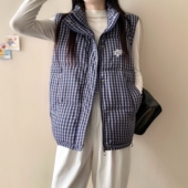 刺绣格子棉服马甲女秋冬百搭保暖无袖 超好看 胖mm大码 背心外套602