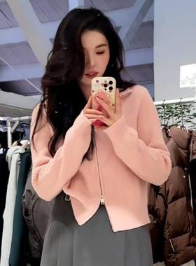 大码翻领别内搭针织衫毛衣女SFB冬胖mm显瘦肉宽松开衫秋外套遮上