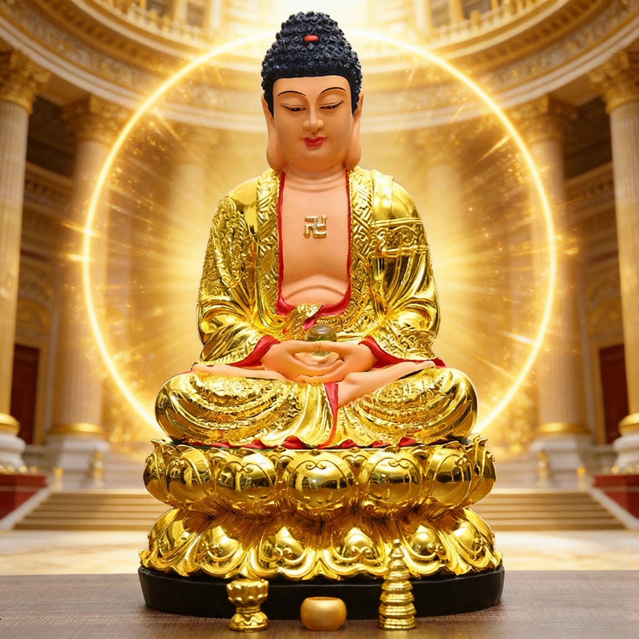 佛像摆件阿弥陀佛如来佛祖居家供奉药师佛大日像高端鎏金三宝佛