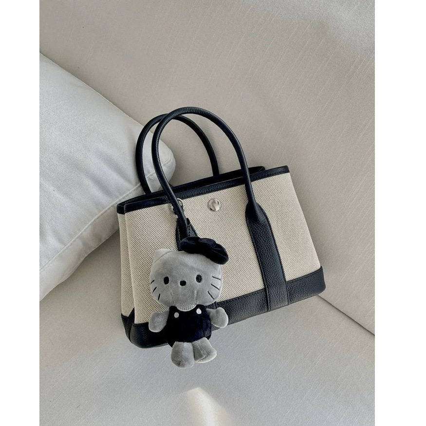 小众拼色手提托特包2025新款高级肌理感帆布花园包女单肩包斜挎包