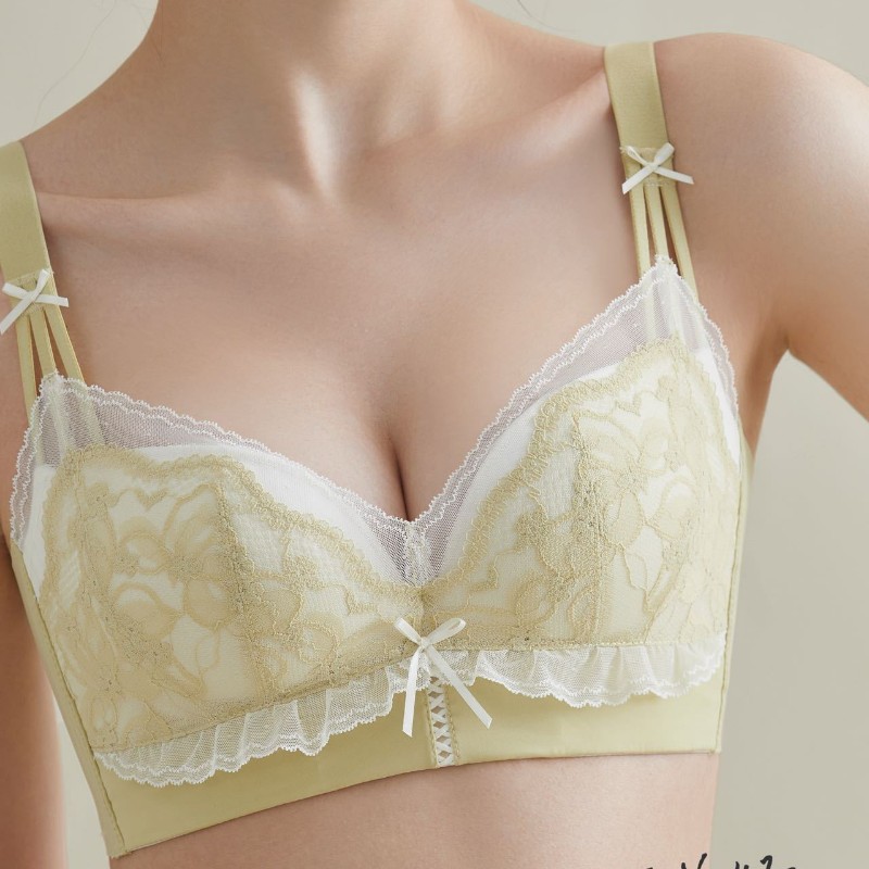 芭蕾玛8158中厚AB杯无钢圈内衣小胸聚拢上托舒适透气蕾丝文胸