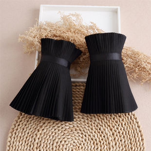 毛衣卫衣内搭女假袖子护腕袖套雪纺百褶假袖口百搭花边衬衫袖黑色