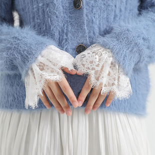 秋冬新款蕾丝假袖子韩版镂空小花网纱装饰手套女内搭花边假袖口潮