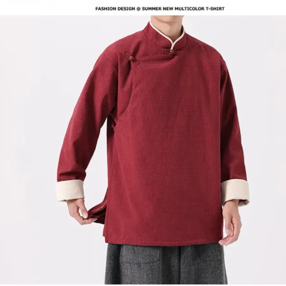 秋季中国风男装斜襟盘扣外套男士唐装汉服中式禅意居士茶服