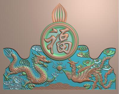 墓碑龙凤 精雕图 石雕图灰度图龙凤碑头碑帽帽头