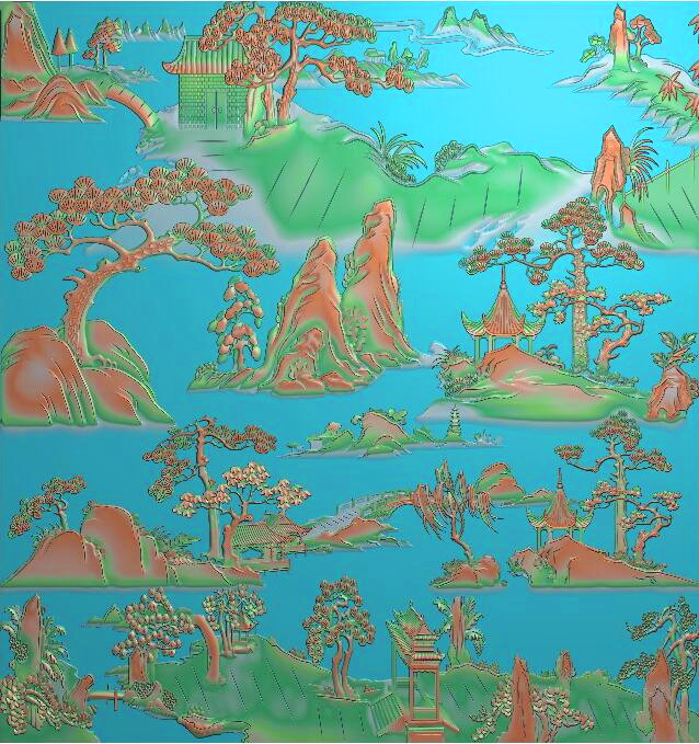 精雕图 五斗柜 拼合 三角刀ok 山水五斗柜抽屉 -如意沙发大几面板