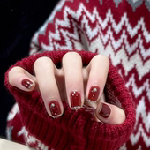 圣诞新年秋冬款 显白纯手工穿戴甲喜庆新娘美甲成品孕妇酒红甲片