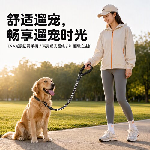 狗狗牵引绳加长反光中大型犬加粗防爆冲宠物狗户外尼龙遛狗绳子