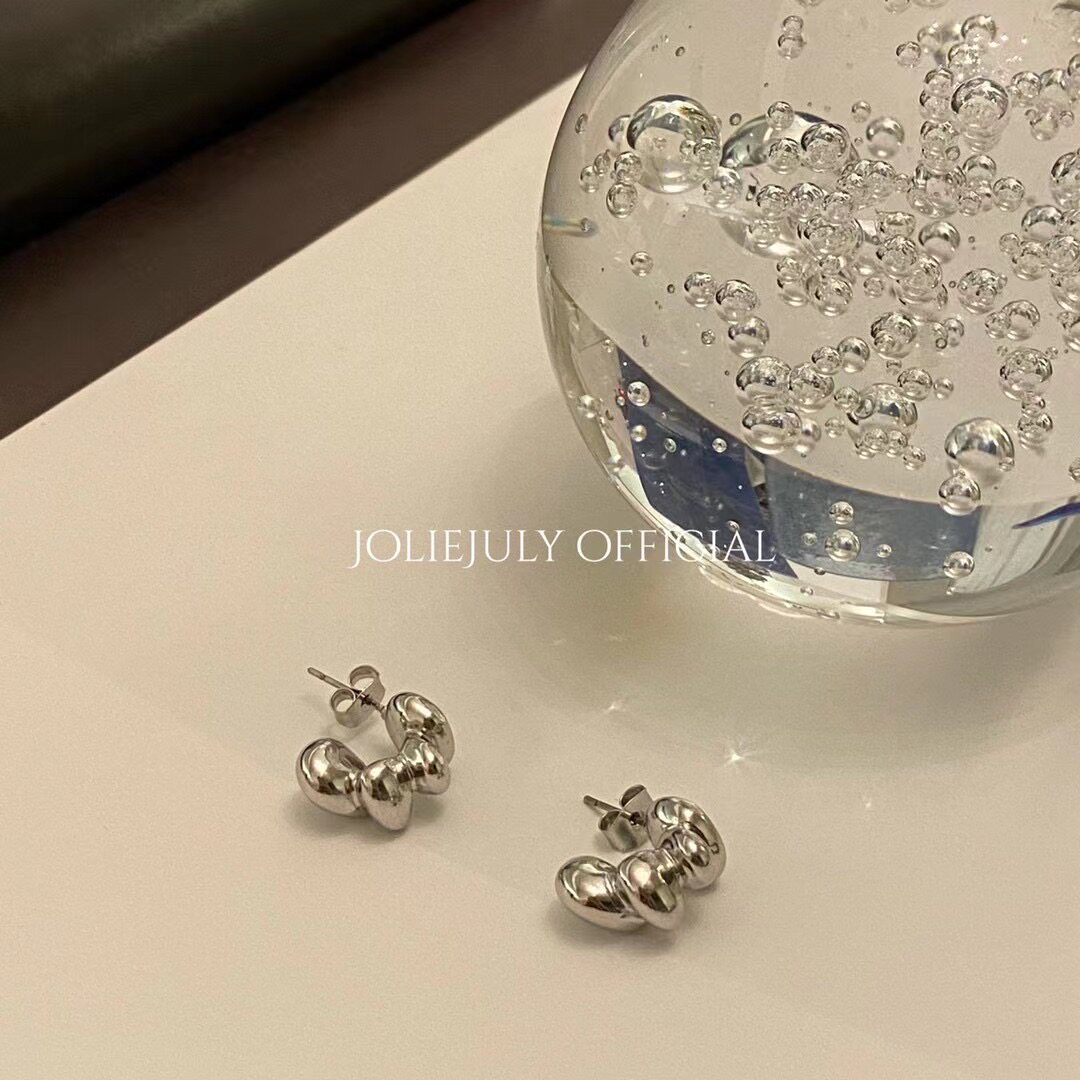 JolieJuly韩国代购 异型石子造型耳钉小圈环造型耳饰银色小巧耳环