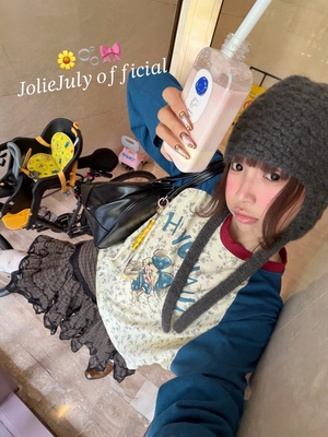 JolieJuly韩国正品 米妮早秋新款碎花插肩圆领长袖T恤