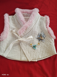 母女亲子装女童国风秋冬公主汉服古风韩服加棉毛毛边马甲