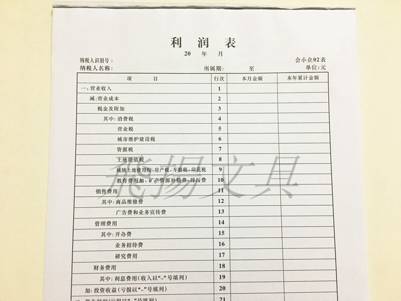 立信利润表成本利润表利润明细表财务用品利润报表企业利润表