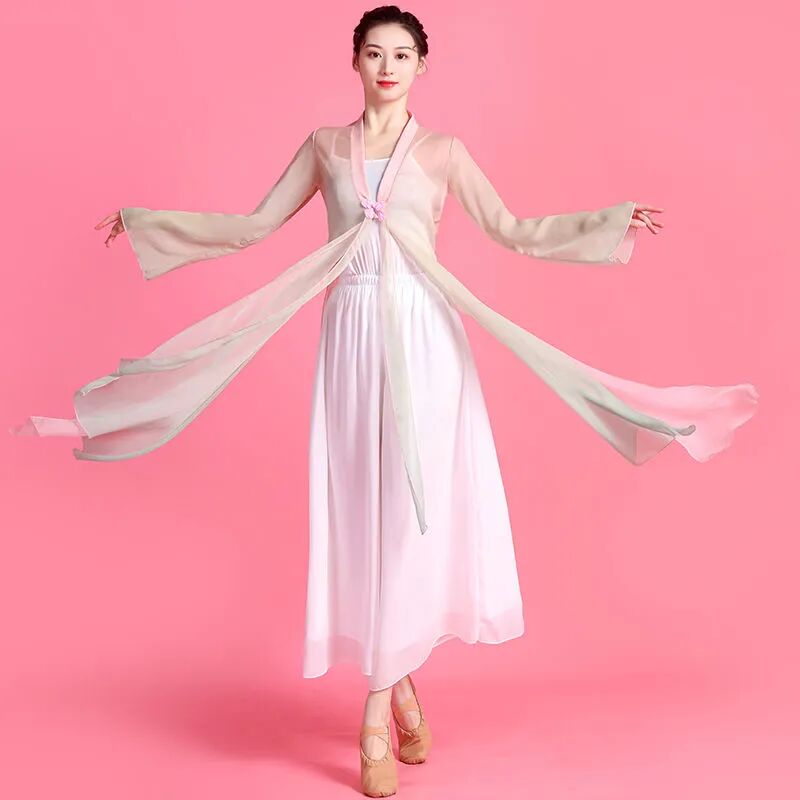 古典舞蹈服裝女飄逸仙氣上衣演出服套裝中國(guó)舞身韻紗衣練功服長(zhǎng)衫