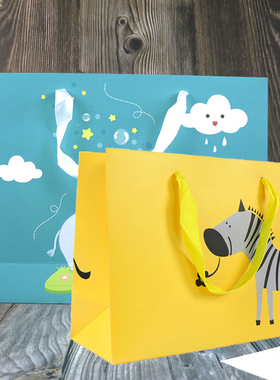爆款小象天蓝色卡通卡纸袋童装服装店手提袋子包装礼品手拎礼物袋