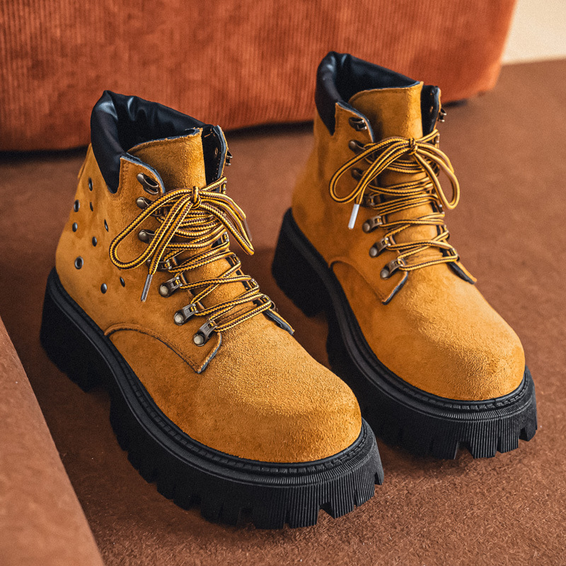 2025秋冬季新款潮流男鞋马丁鞋英伦风厚底增高户外登山靴子休闲鞋